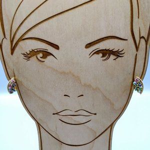 Vintage Pastel Rainbow Earrings, Spring Colored Crystals on Gold Tone Clip On